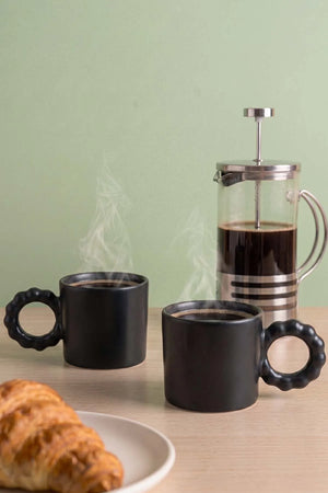 Siyah İnci Kulplu Mat Kupa Seti - 2 Adet