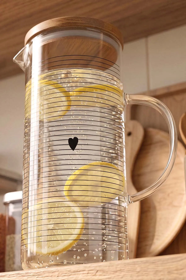 Heart Bambu Kapaklı Kulplu Cam Sürahi – görsel 7