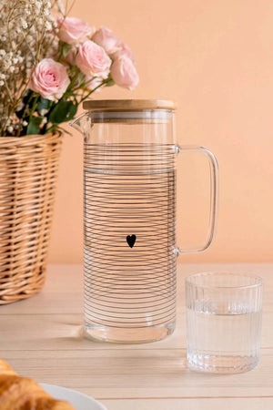 Heart Bambu Kapaklı Kulplu Cam Sürahi – görsel 5