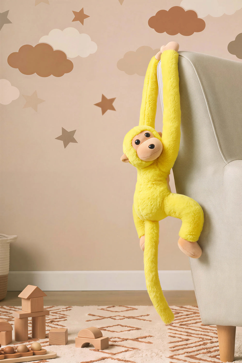 Sarı Elleri Yapışabilen Maymun Peluş Oyuncak