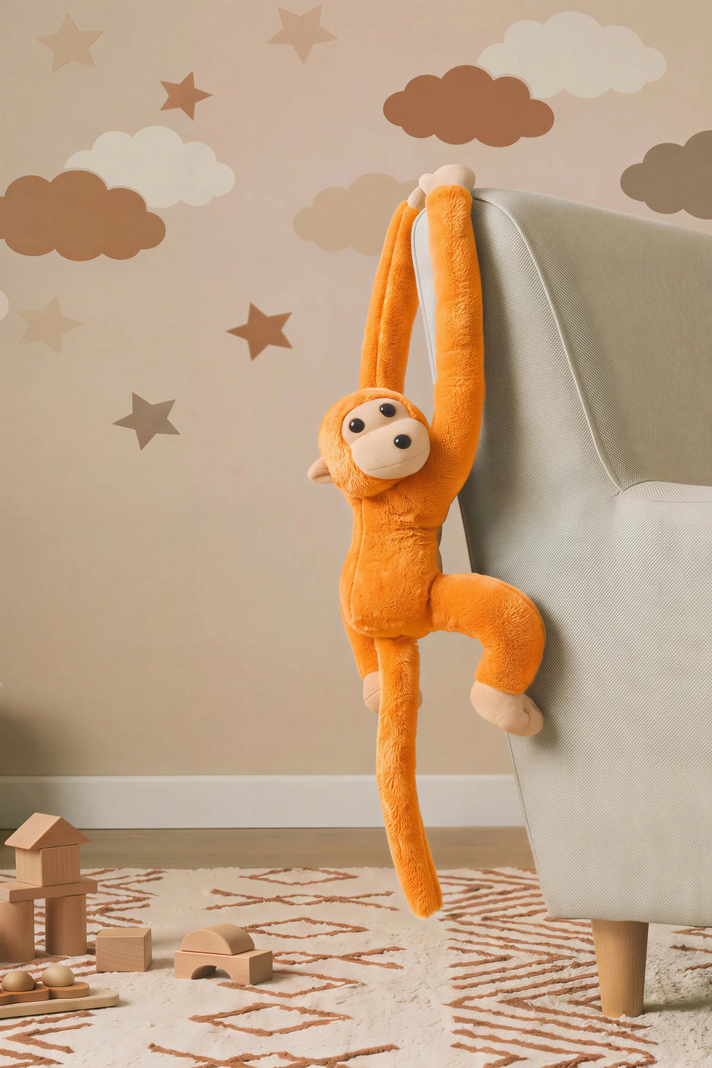 Turuncu Elleri Yapışabilen Maymun Peluş Oyuncak