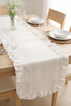 Beyaz Fırfırlı Colber Runner 45x115 cm