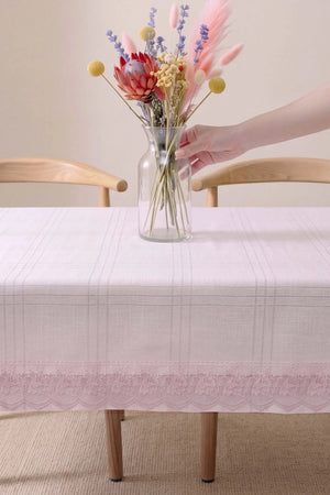 Pudra Keten Efektli Leke Tutmaz Masa Örtüsü 150x220 cm