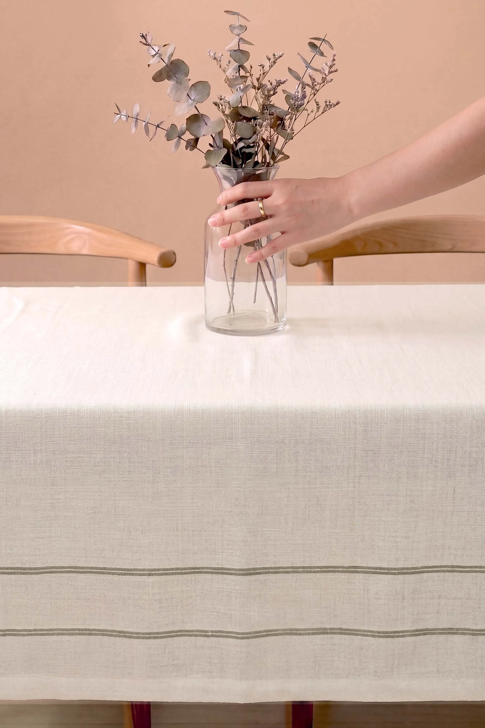 Girit Yeşil Çizgili Keten Masa Örtüsü 150x250 cm