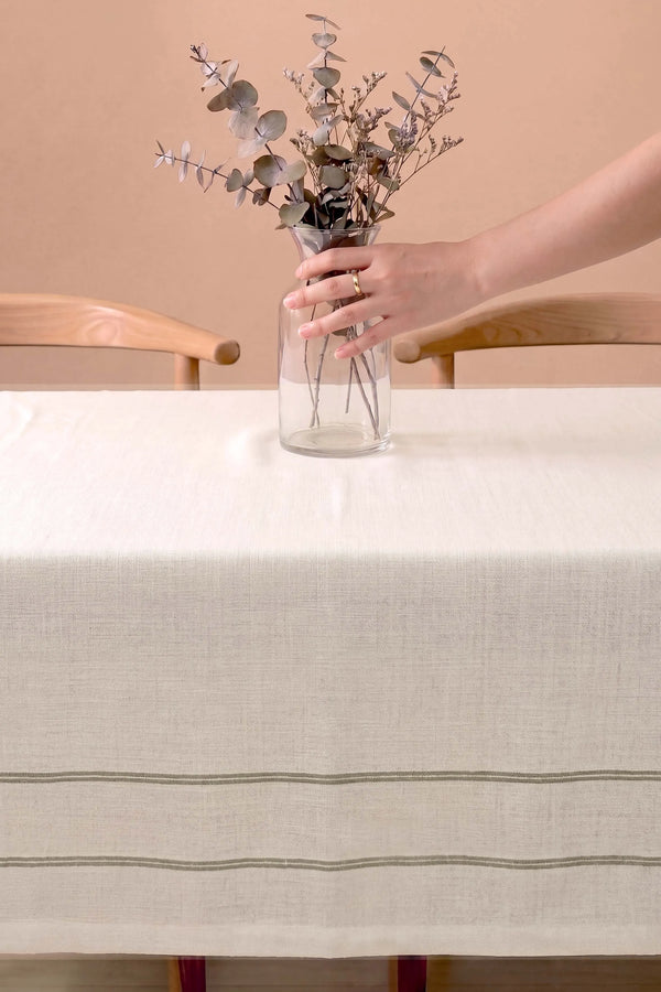 Girit Yeşil Çizgili Keten Masa Örtüsü 150x250 cm