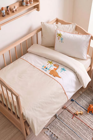 Kiddo Krem Punch Nakışlı %100 Pamuklu Bebek Nevresim Takımı