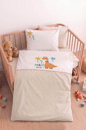 Kiddo Krem Punch Nakışlı %100 Pamuklu Bebek Nevresim Takımı