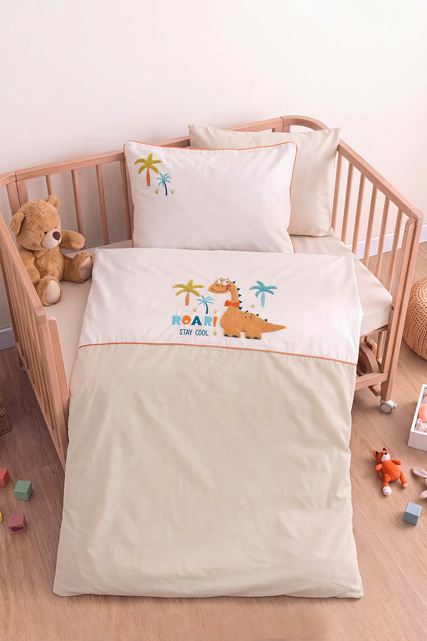 Kiddo Krem Punch Nakışlı %100 Pamuklu Bebek Nevresim Takımı