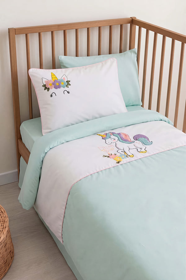 Dolly Mint Punch Nakışlı %100 Pamuklu Bebek Nevresim Takımı