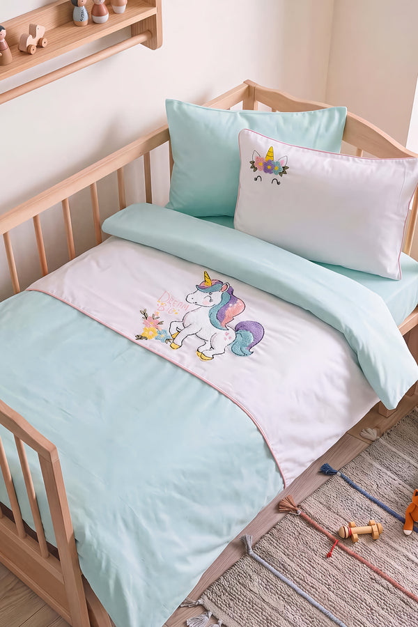 Dolly Mint Punch Nakışlı %100 Pamuklu Bebek Nevresim Takımı