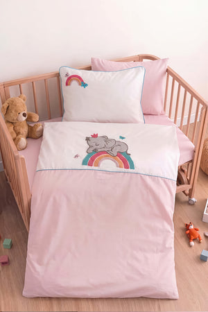 Lucky Pembe Punch Nakışlı %100 Pamuklu Bebek Nevresim Takımı