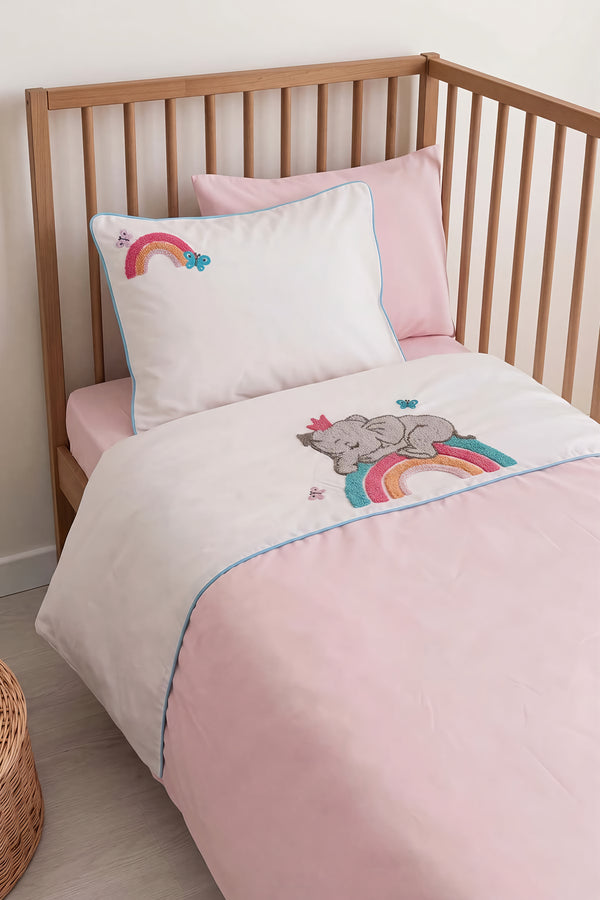Lucky Pembe Punch Nakışlı %100 Pamuklu Bebek Nevresim Takımı
