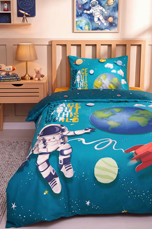 Little Astronot %100 Pamuklu Tek Kişilik Çocuk Nevresim Takımı