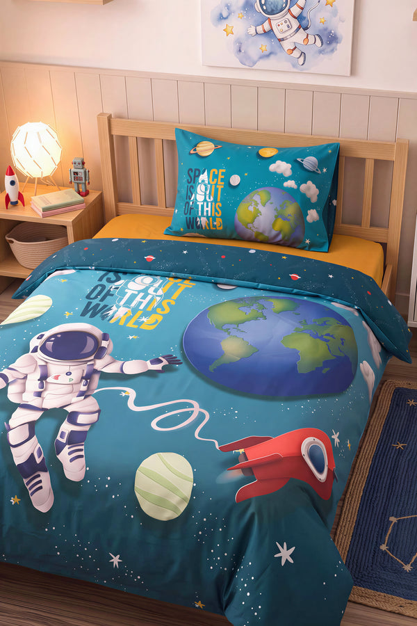 Little Astronot %100 Pamuklu Tek Kişilik Çocuk Nevresim Takımı