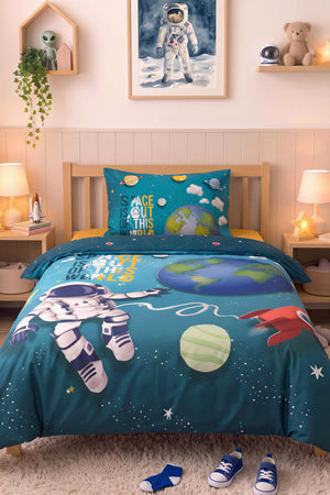 Little Astronot %100 Pamuklu Tek Kişilik Çocuk Nevresim Takımı