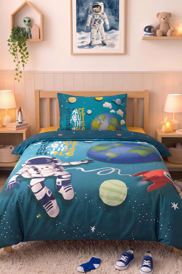 Little Astronot %100 Pamuklu Tek Kişilik Çocuk Nevresim Takımı