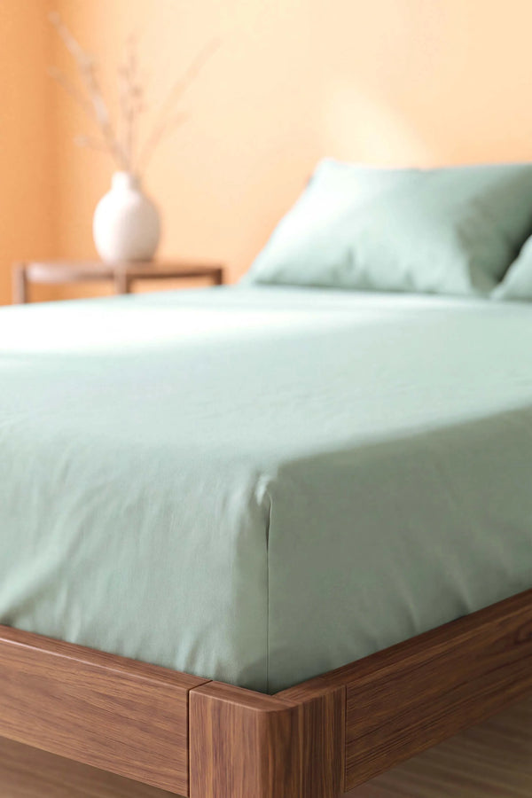 Soft Yeşil %100 Pamuklu Çift Kişilik Lastikli Çarşaf Takımı - 3 Parça