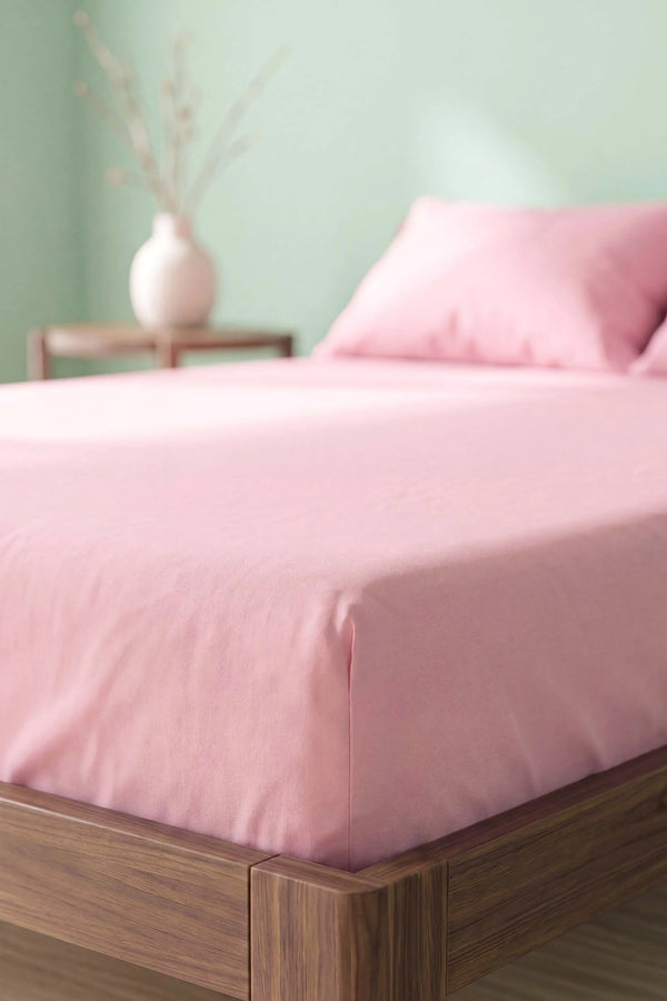 Soft Pembe %100 Pamuklu Çift Kişilik Lastikli Çarşaf Takımı - 3 Parça