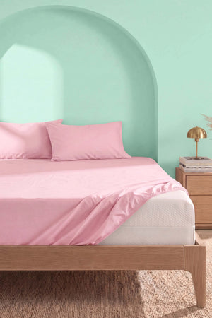 Soft Pembe %100 Pamuklu Çift Kişilik Lastikli Çarşaf Takımı - 3 Parça