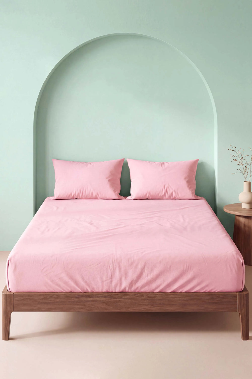 Soft Pembe %100 Pamuklu Çift Kişilik Lastikli Çarşaf Takımı - 3 Parça