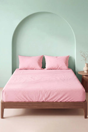 Soft Pembe %100 Pamuklu Çift Kişilik Lastikli Çarşaf Takımı - 3 Parça