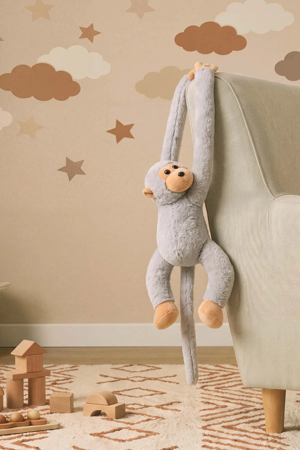 Gri Elleri Yapışabilen Maymun Peluş Oyuncak