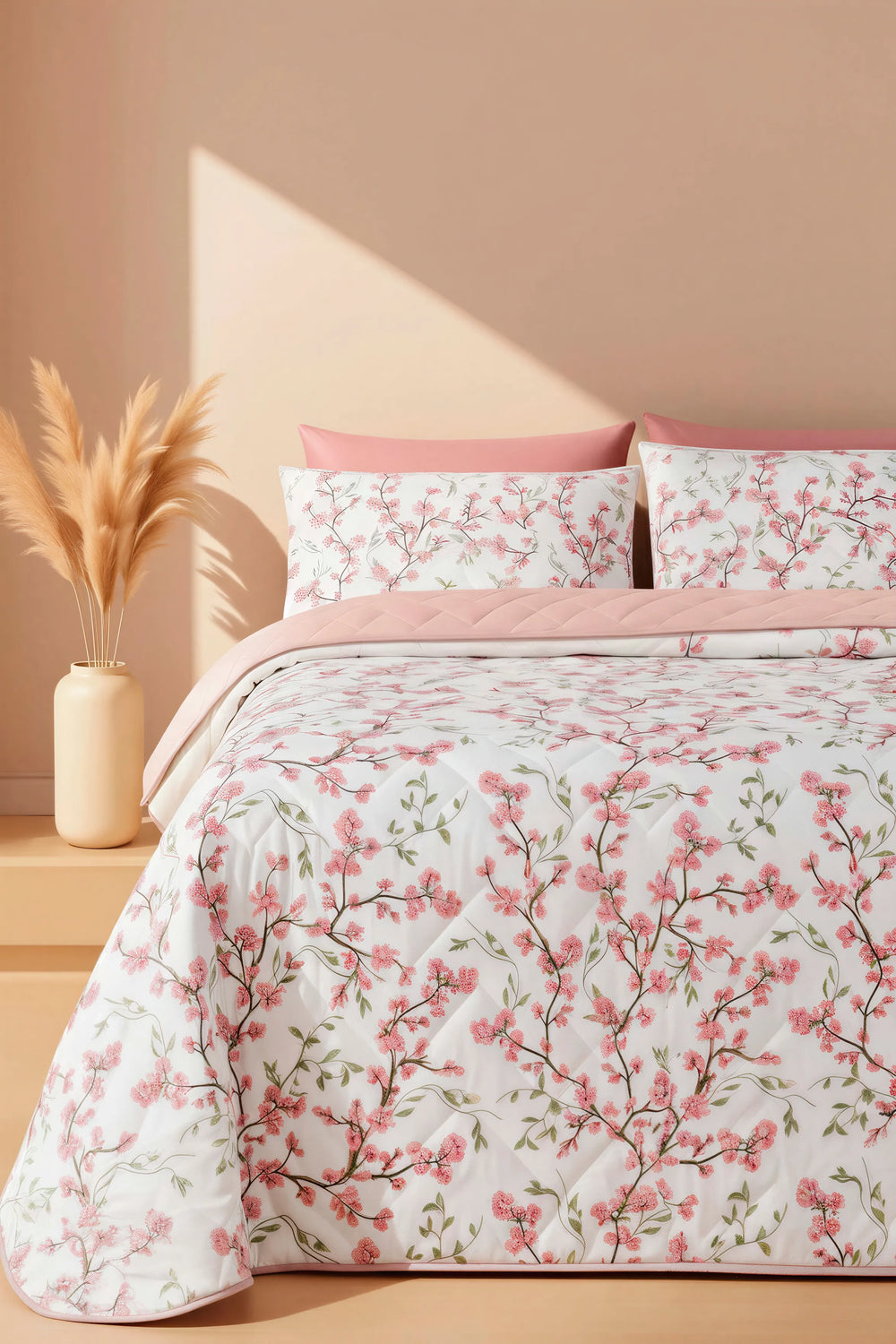 Sakura Kapitone Çift Kişilik Pamuklu Pike & Çok Amaçlı Yatak Örtüsü