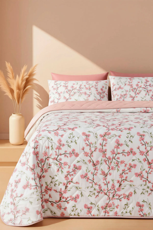 Sakura Kapitone Çift Kişilik Pamuklu Pike & Çok Amaçlı Yatak Örtüsü