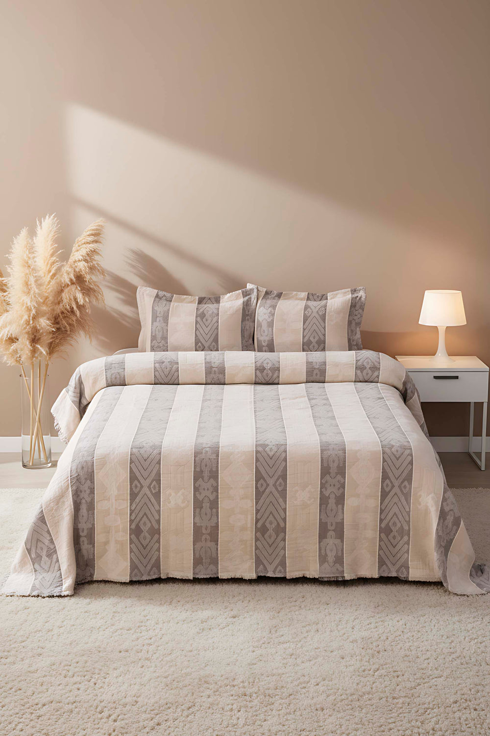 Serena Cappucino Çift Kişilik Yatak Örtüsü Takımı 3 Parça %100 Pamuklu Uyku & Çeyiz Seti