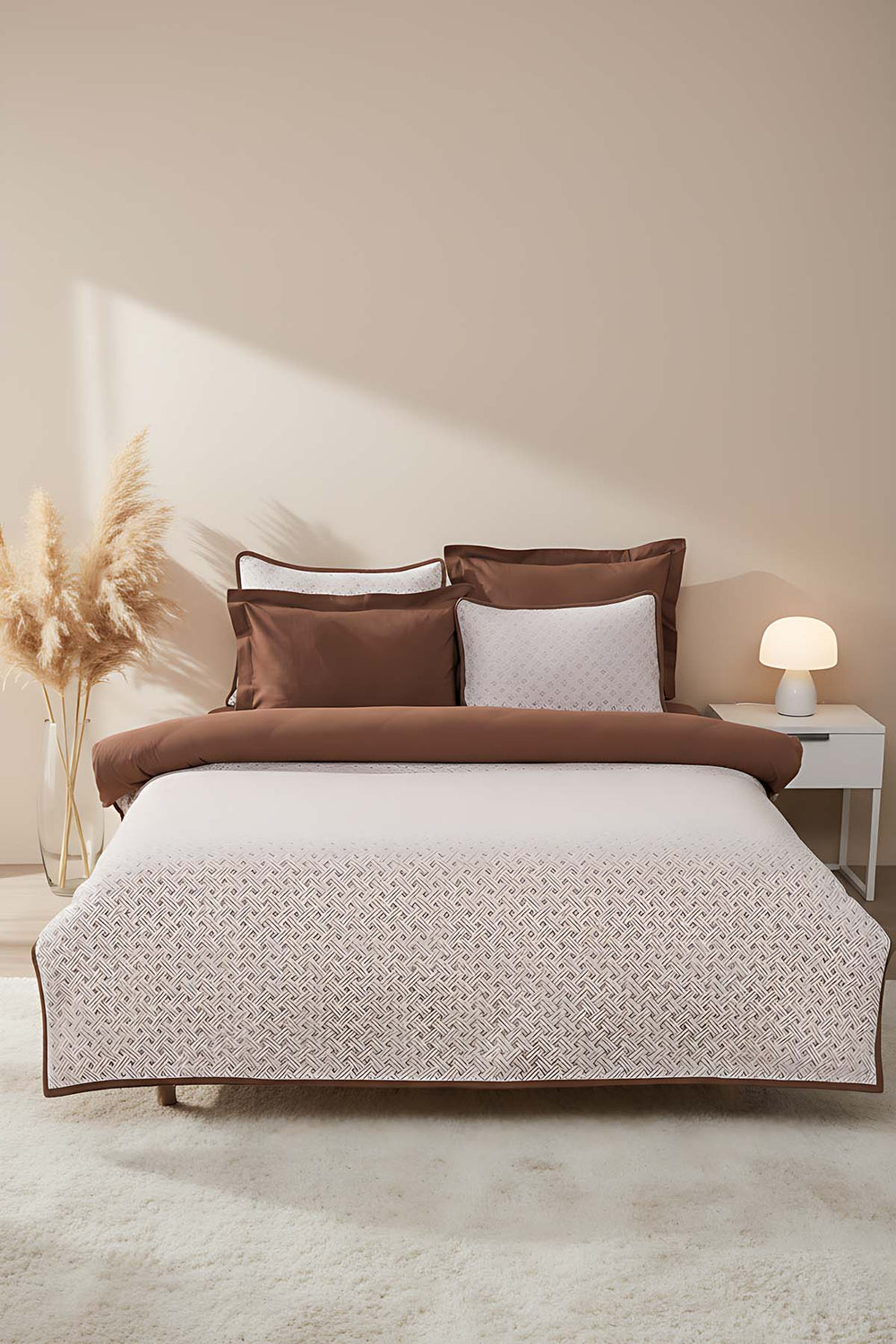 Silvano Kahve Çift Kişilik Nevresimli %100 Pamuklu Yatak Örtüsü - 7 Parça Çeyiz Seti