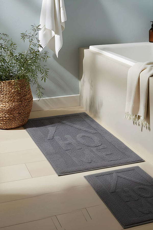Home Kabartmalı Pamuklu 2’li Banyo & Klozet Paspas Takımı