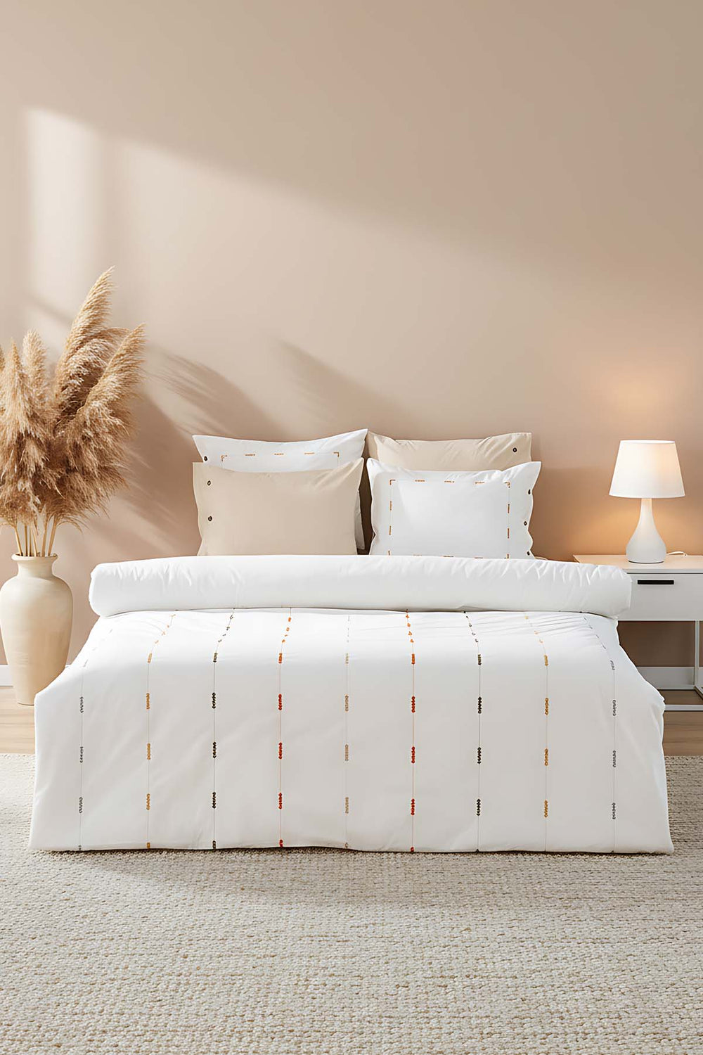 Victoria Krem Çift Kişilik Nakışlı %100 Pamuklu Nevresim Takımı 6 Parça Çeyiz Seti