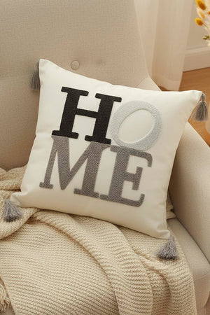 Gri Püsküllü Home Punch Kırlent Kılıfı