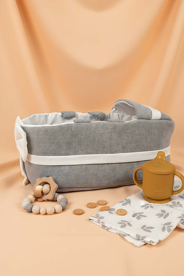 Bow Kurdele Gri Bebek Taşıma Çantası