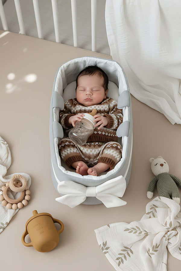 Bow Kurdele Gri Bebek Taşıma Çantası