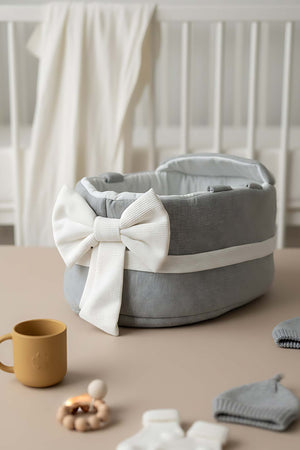 Bow Kurdele Gri Bebek Taşıma Çantası