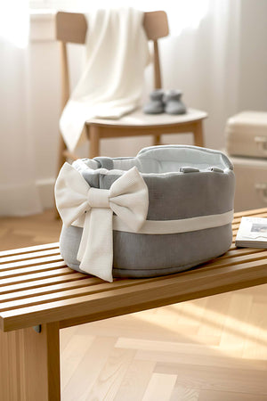 Bow Kurdele Gri Bebek Taşıma Çantası