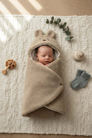 Tavşan Kulaklı Peluş Bebek Kundağı