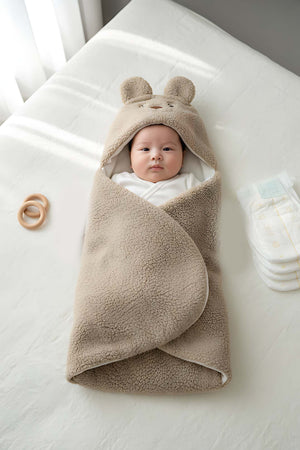 Tavşan Kulaklı Peluş Bebek Kundağı