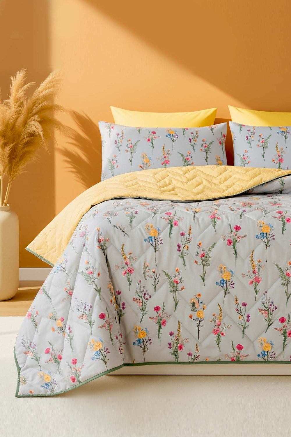 Begonvil Çift Kişilik Pamuklu Kapitone Pike & Çok Amaçlı Yatak Örtüsü