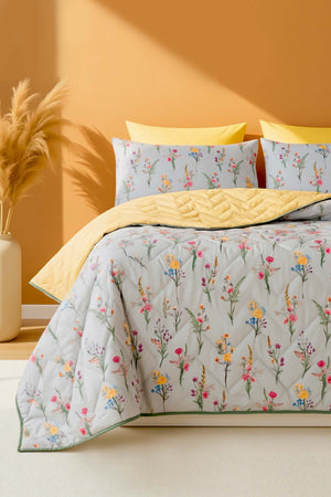 Begonvil Çift Kişilik Pamuklu Kapitone Pike & Çok Amaçlı Yatak Örtüsü