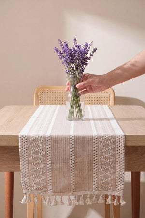 Bej Regina Pamuklu Püsküllü Runner 35x145 cm