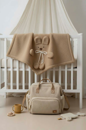 Ayıcık Figürlü Kahverengi Peluş Bebek Battaniyesi