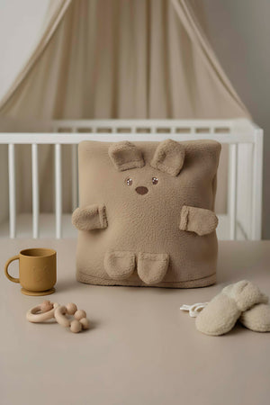 Ayıcık Figürlü Kahverengi Peluş Bebek Battaniyesi