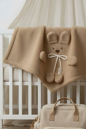 Ayıcık Figürlü Kahverengi Peluş Bebek Battaniyesi