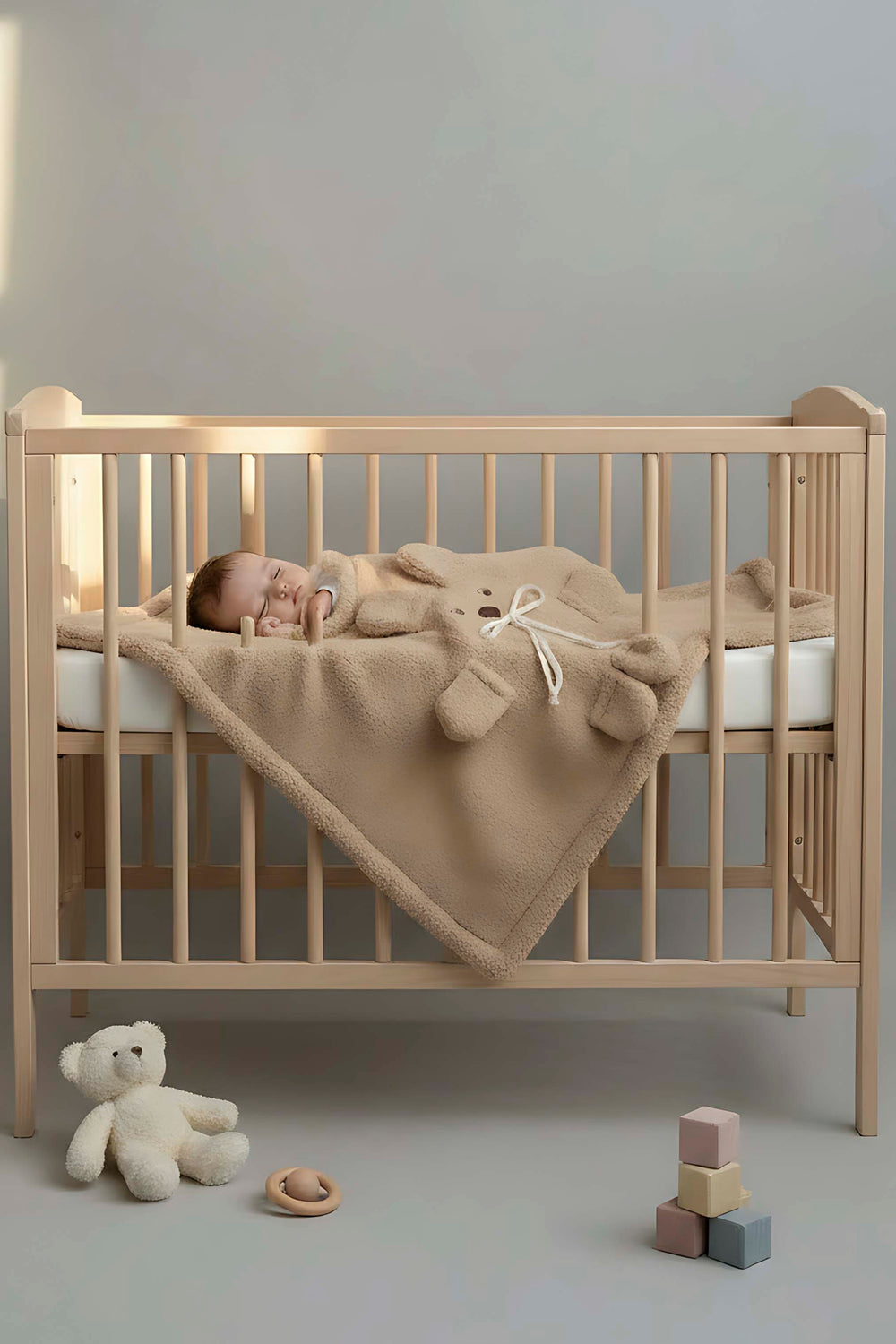 Ayıcık Figürlü Kahverengi Peluş Bebek Battaniyesi