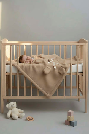 Ayıcık Figürlü Kahverengi Peluş Bebek Battaniyesi