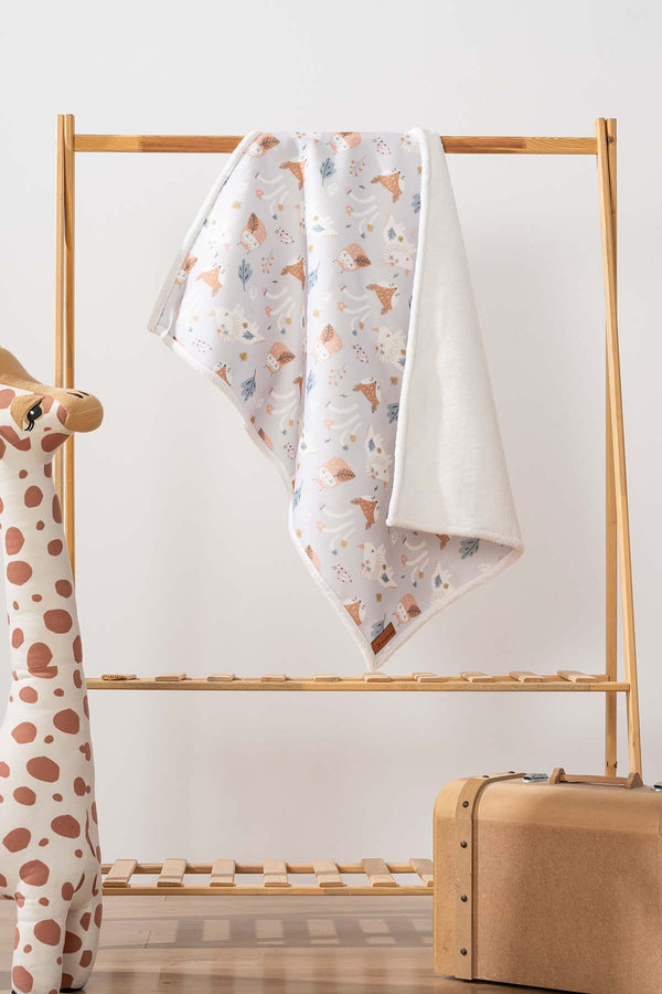 Fluffy Bebek Battaniyesi 70x100 Cm Gri Hayvanlı Desen