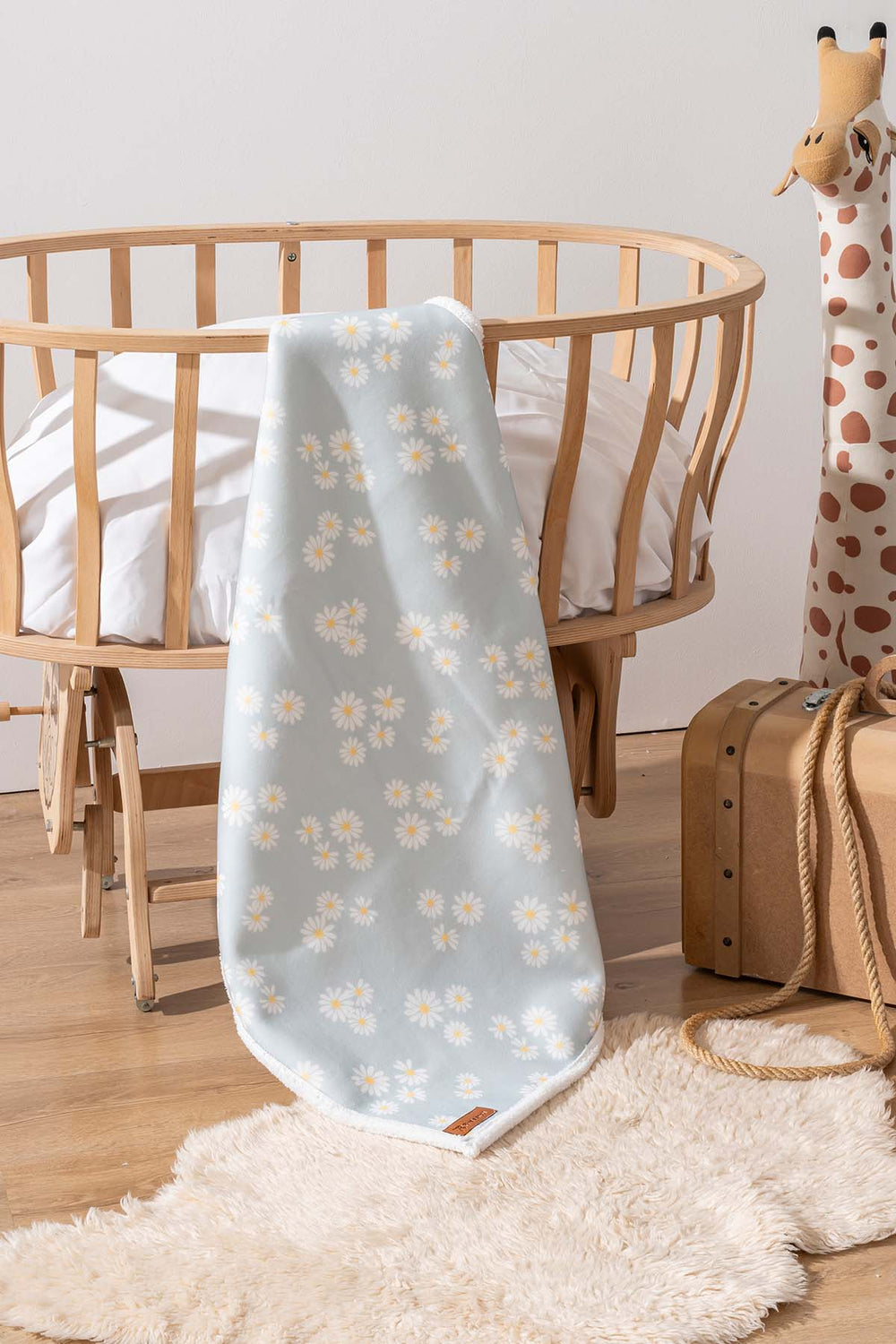 Fluffy Bebek Battaniyesi 70x100 Cm Yeşil Papatya Desen