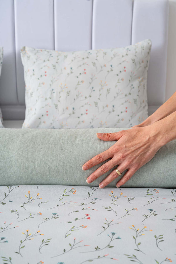 Clara Yeşil Tek Kişilik Outlet Nevresim Takımı Pamuklu